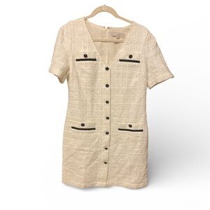 Loft White V Neck Short Sleeve Blazer - Like Dress With Black Buttons Size 6